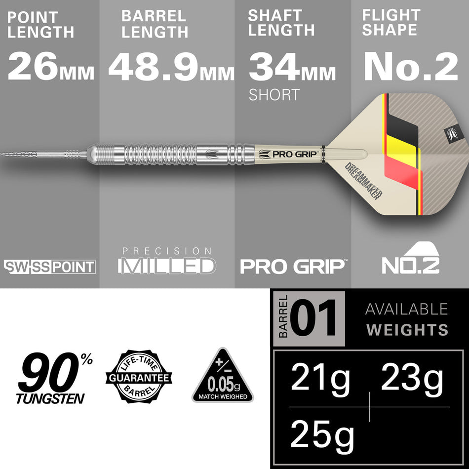 Dimitri van den Bergh G2 90% Tungsten SP Steel Tip Darts by Target