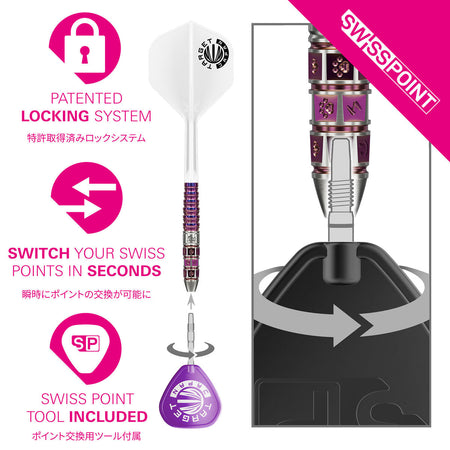 Demonstration showing how the Swiss Point system allows dart points to be changed quickly and securely