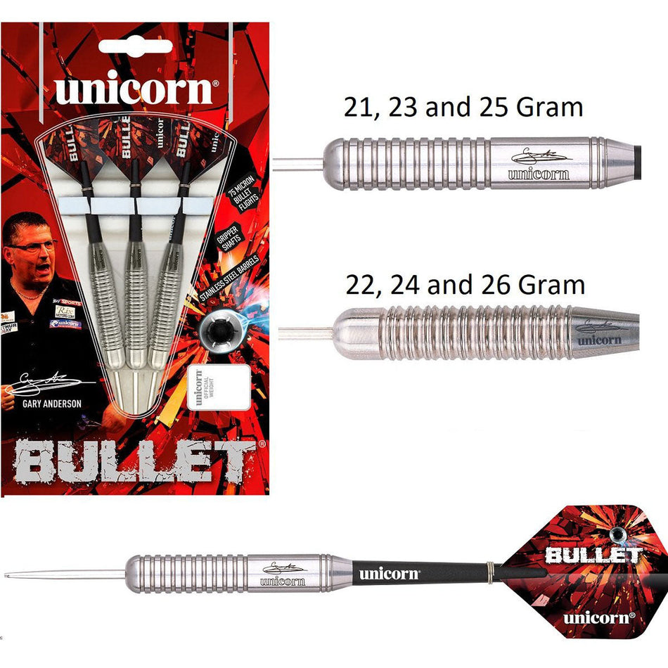 Unicorn Gary Anderson Bullet Stainless Steel, Steel Tip Darts