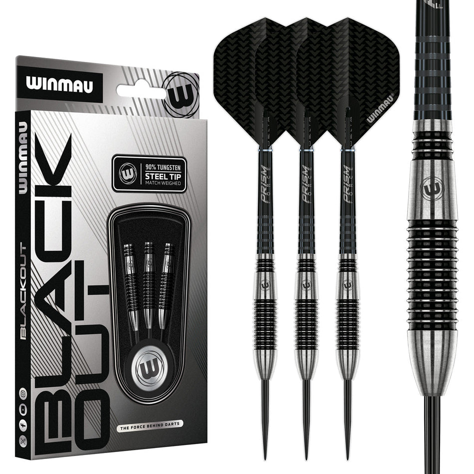 Winmau Blackout 90% Tungsten Steel Tip Darts - Bomb Barrel